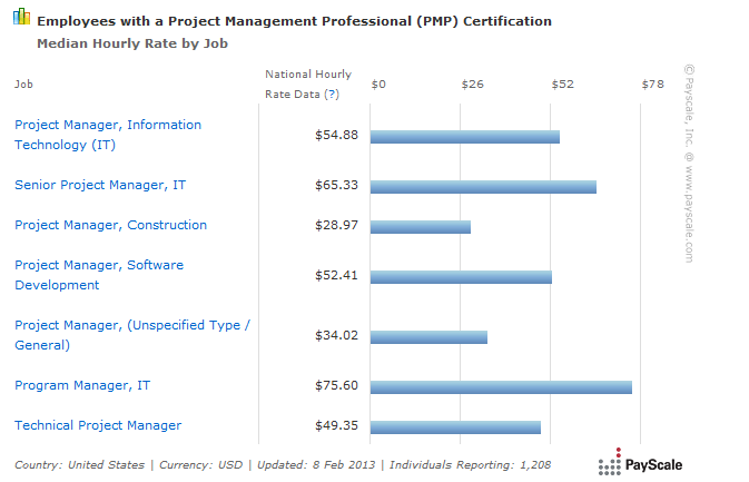 Hourly rates for Project Managers with PMP